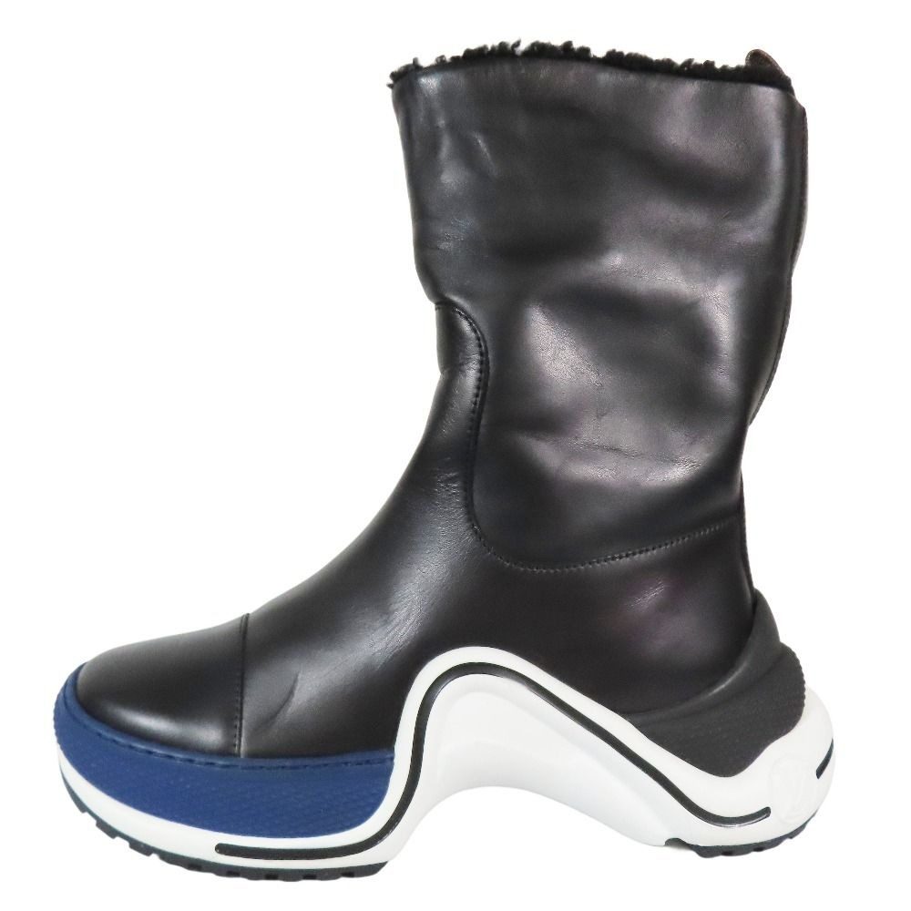 Louis Vuitton LV Akrite Line Boa Boots Shoes Leather 35 Black White Blue