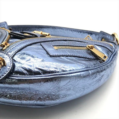 Versace Medusa Metallic Leather Repeat Hobo 2-Way Hand Shoulder Bag Blue