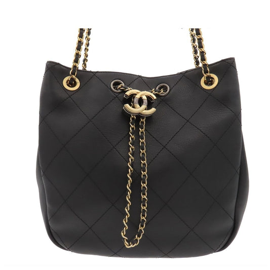 Chanel Black Gold Lambskin Quilted Crossbody Chain Shoulder Bag