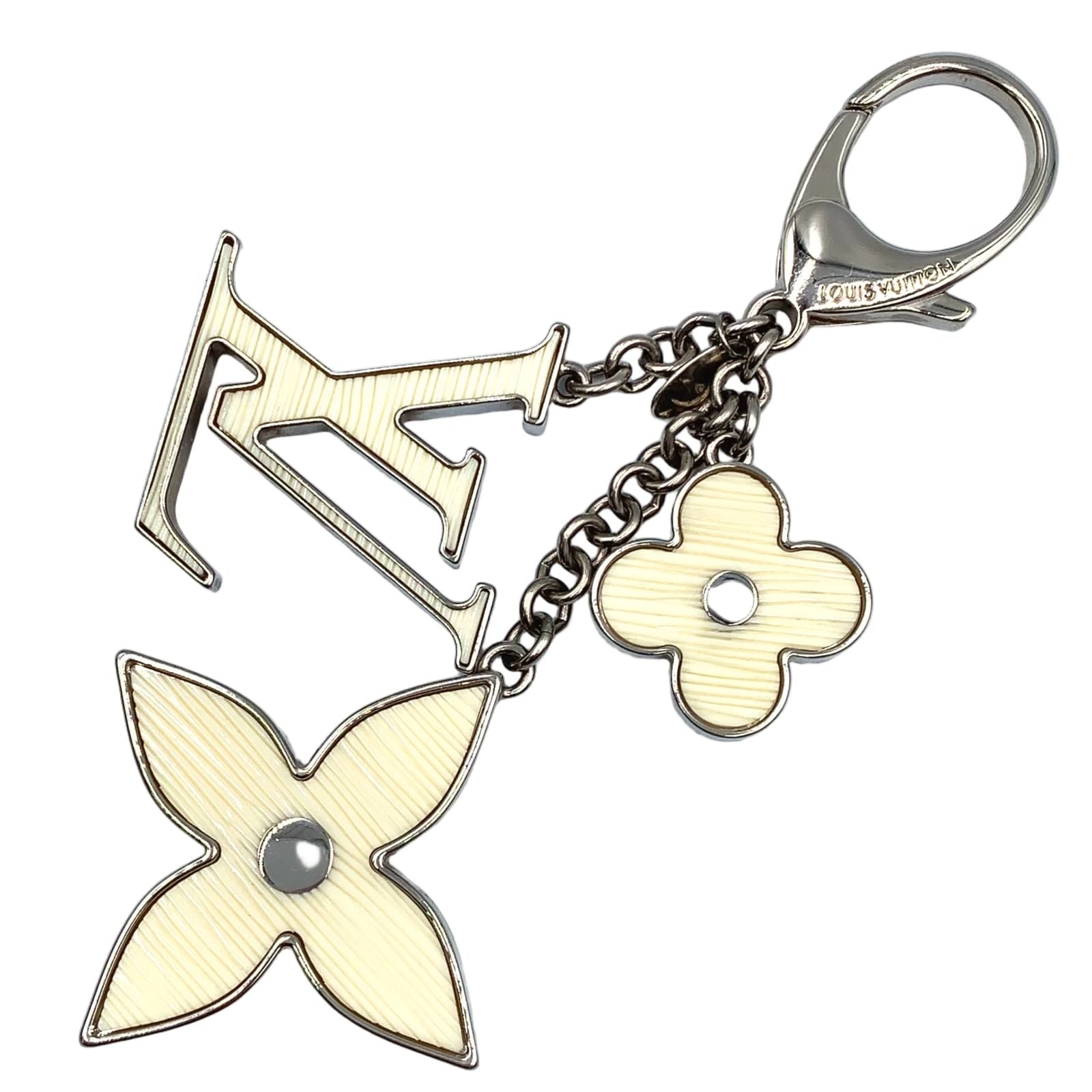 Louis Vuitton Bijou Sac Fleur de Epi Bag Charm Enamel Metal Silver White