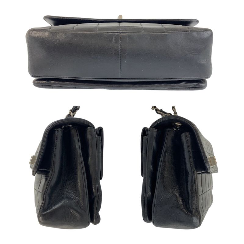 Chanel Vintage Chocobar Black Silver Hardware Lambskin 6135*** Chain Shoulder