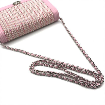 Chanel CC Logo Line Stone Chain Wallet Shoulder Bag Pink