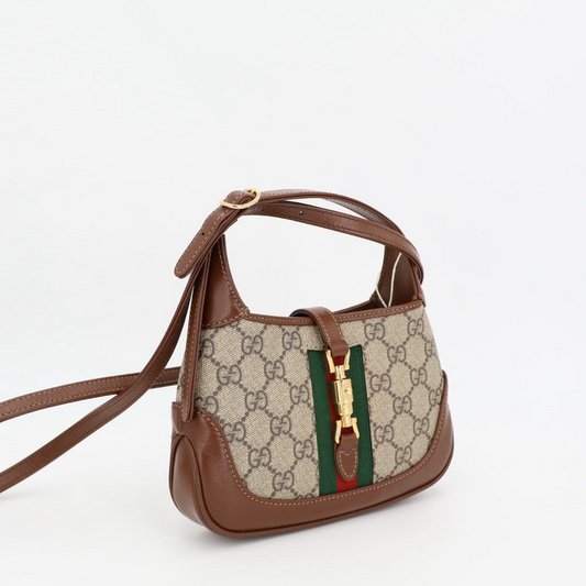 Gucci Jackie 1961 Mini Bag Beige And Brown GG Supreme Canvas And Leather 637092