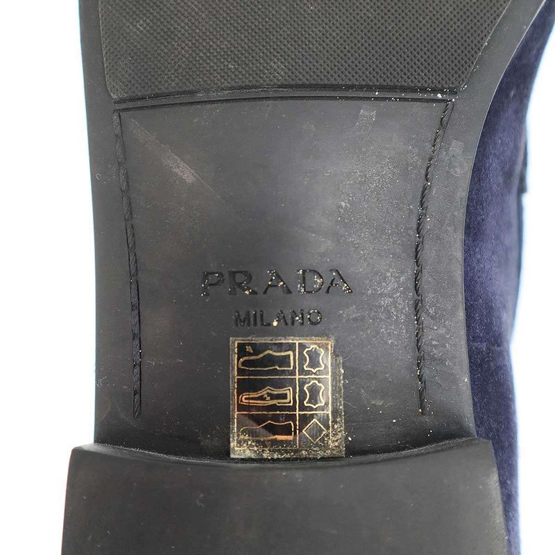 Prada Logo Plate Suede Leather Square Toe Loafer Shoes 2dc226 Navy 10