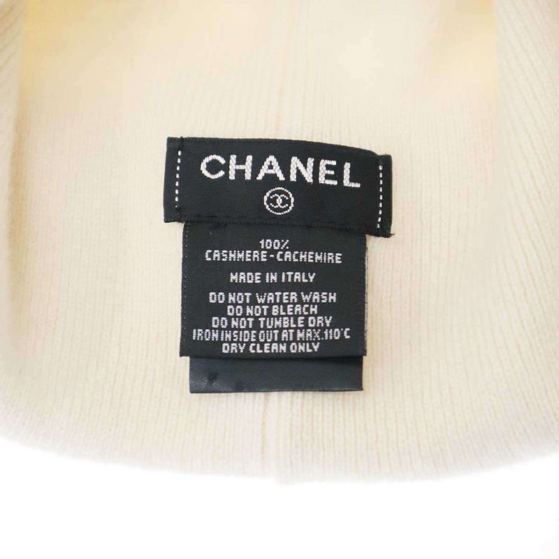 Chanel Coco Mark Cashmere Beanie Knit Cap White