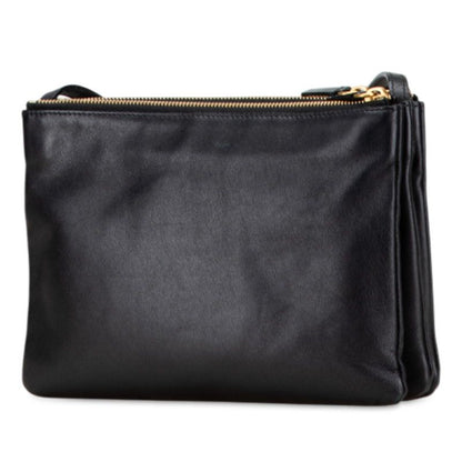 Celine Trio Large Crossbody Shoulder Bag Black Gold Hardware Leather Women's