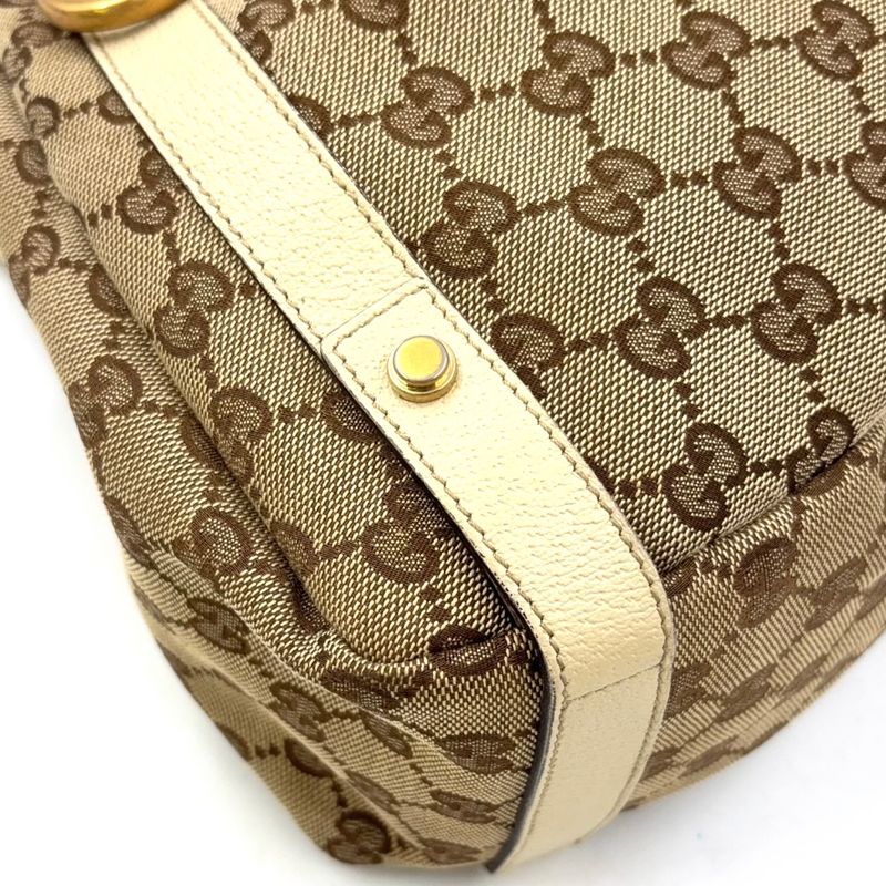 Gucci Abby GG Canvas Tote Bag Leather X Canvas Brown Shoulder Bag Gold 130736
