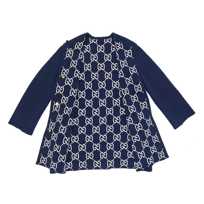 Gucci GG Jacquard Reversible Casual Digan S Navy- 773902 Gold Button