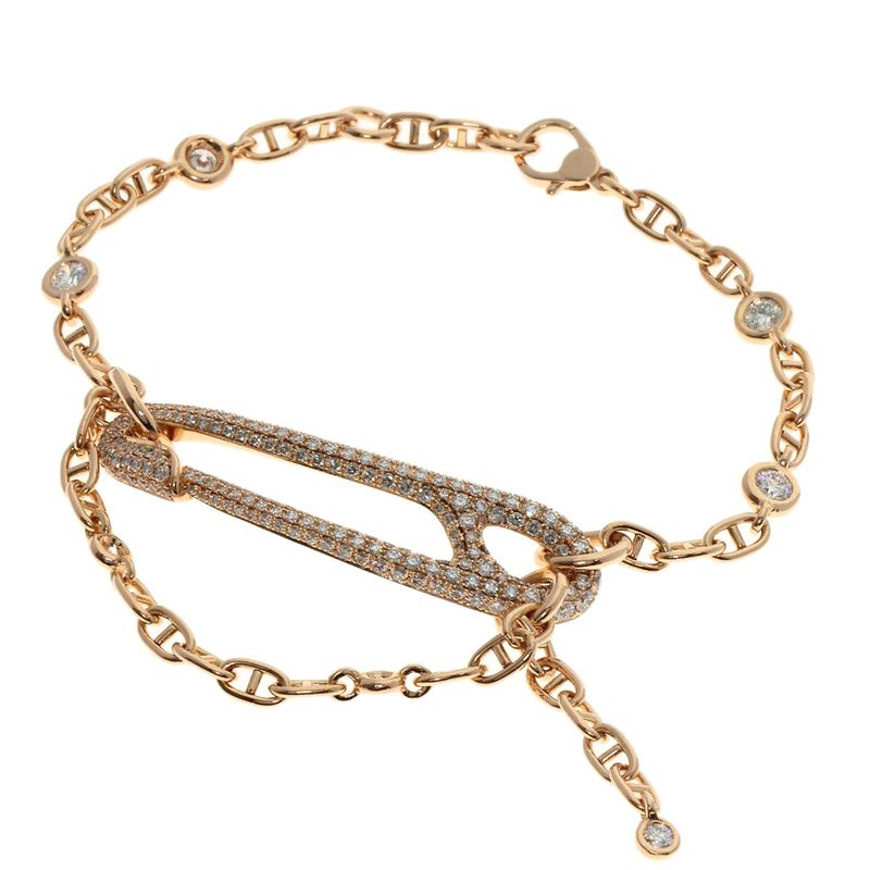 Hermes Chaine D'ancre Punk Diamond Bracelet 18K Pink Gold Ladies