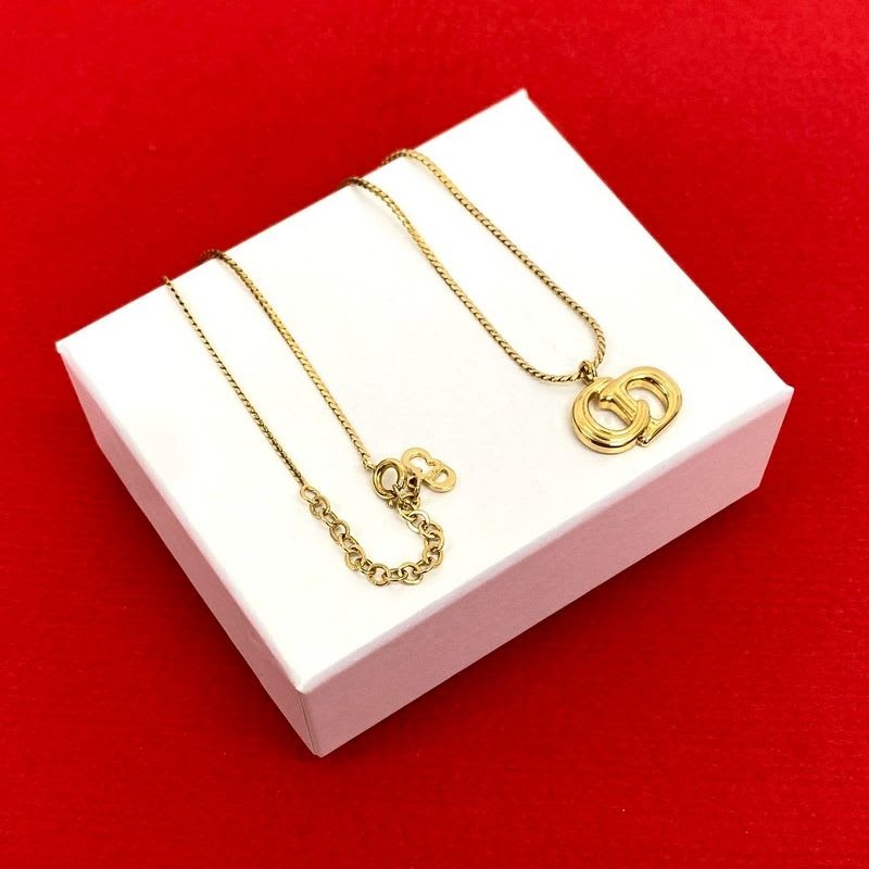Christian Dior Vintage CD Logo GP Necklace Pendant Choker Accessory Gold 28917