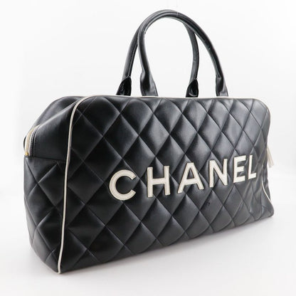 Chanel Matelasse Logo Vintage A05943 Calf Black Ladies Boston Bag