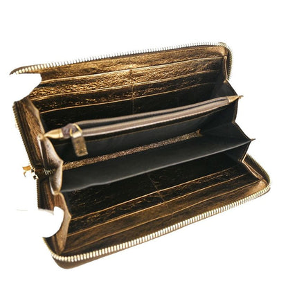 YVES Saint Laurent Long Wallet Round Zipper YSL Bronze Leather 07bs176