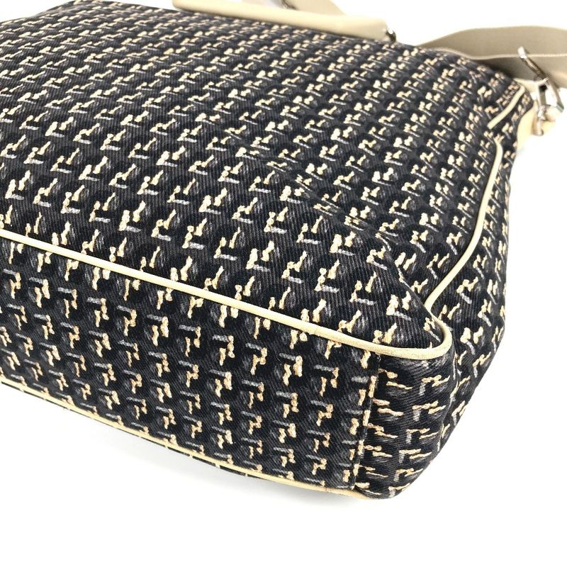 Chanel Shoulder Bag Clover Logo Leather / Canvas Black