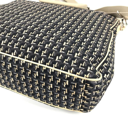 Chanel Shoulder Bag Clover Logo Leather / Canvas Black