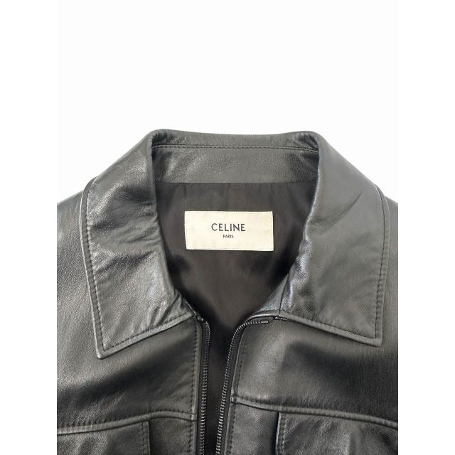 Celine Soft Lambskin Straight Leather Jacket 54 Black — view 3