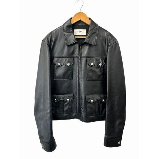 Celine Soft Lambskin Straight Leather Jacket 54 Black