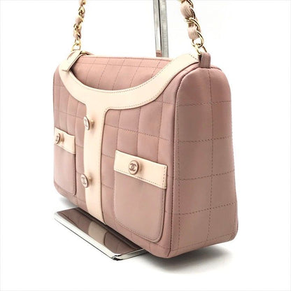 Chanel CC Logo Lambskin Diana Girl Chain Shoulder Bag Pink Beige
