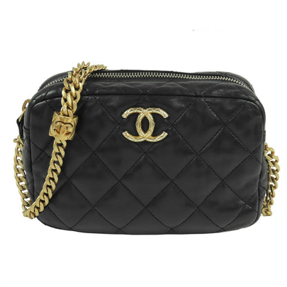 Chanel Chain Shoulder Bag Black Gold Lambskin Quilted