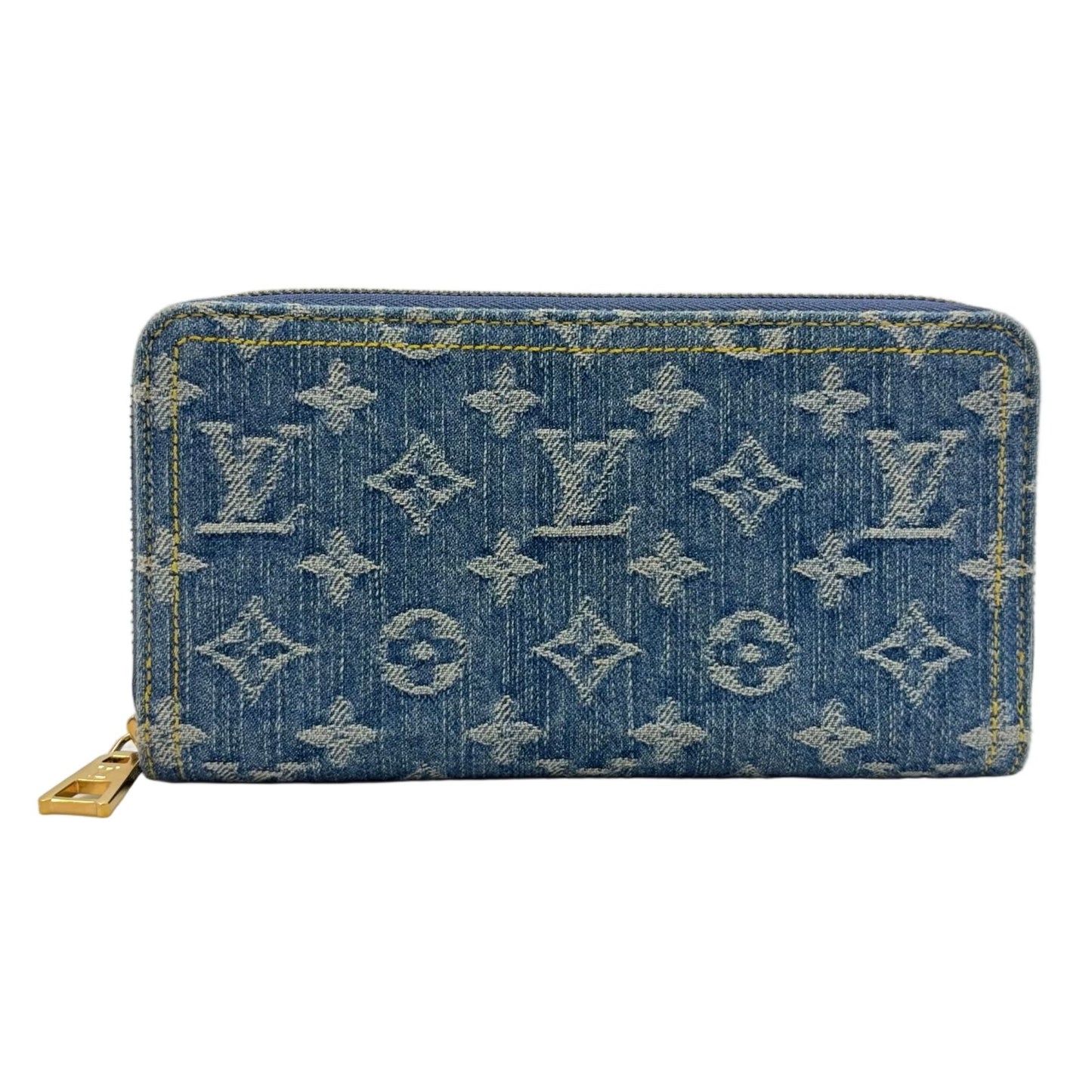 Louis Vuitton Monogram Denim Zippy Wallet Blue Gold