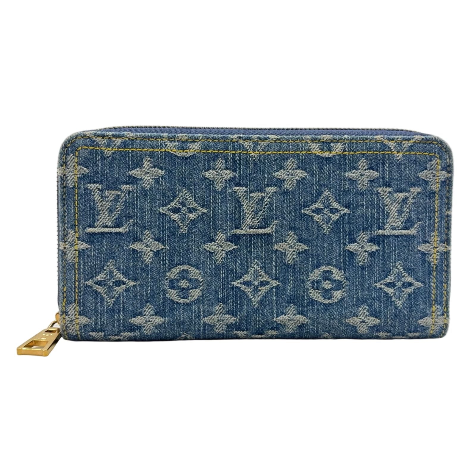 Louis Vuitton Monogram Denim Zippy Wallet Blue Gold