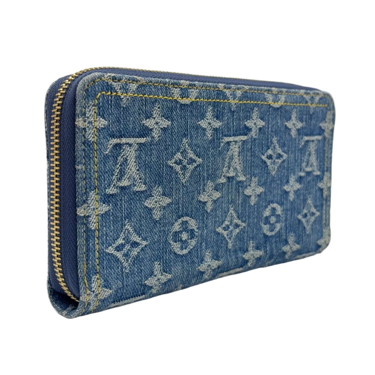 Louis Vuitton Monogram Denim Zippy Wallet Blue Gold — view 2