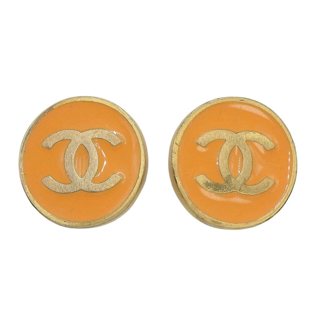 Chanel Coco Mark Logo Enamel Round Earrings