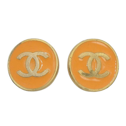 Chanel Coco Mark Logo Enamel Round Earrings