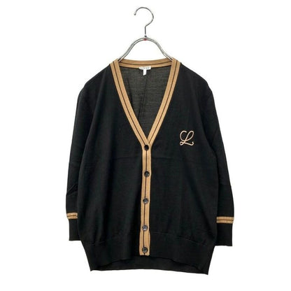 Loewe Long Sleeve Knit Cardigan Cropped Logo Embroidery Wool Lightweight Button