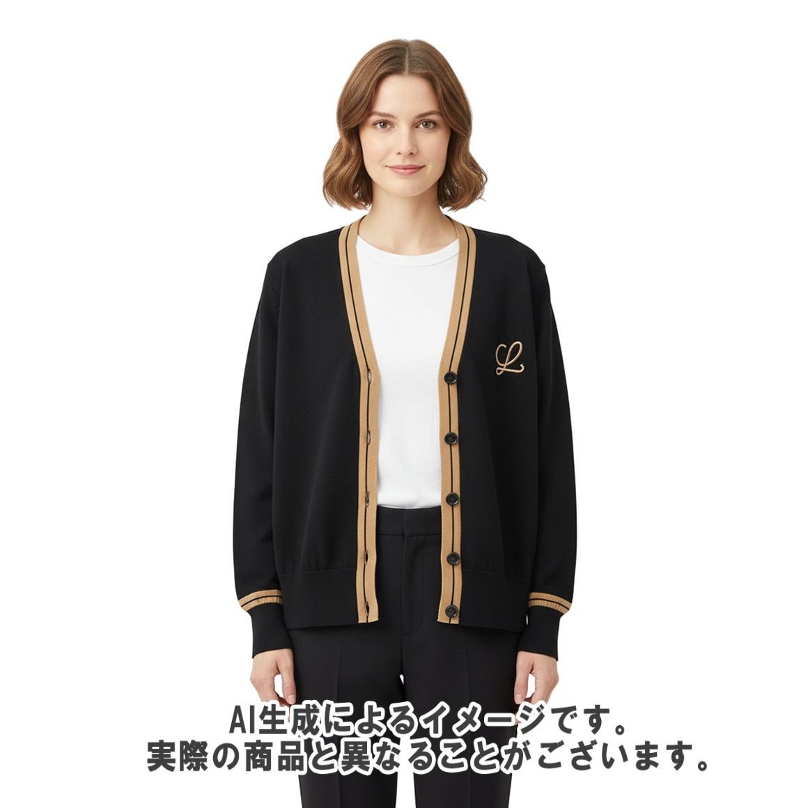 Loewe Long Sleeve Knit Cardigan Cropped Logo Embroidery Wool Lightweight Button — view 9