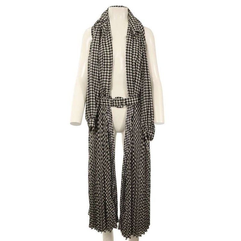 Balenciaga Pleated Dress Stola Hounds Tooth Belted Shawl