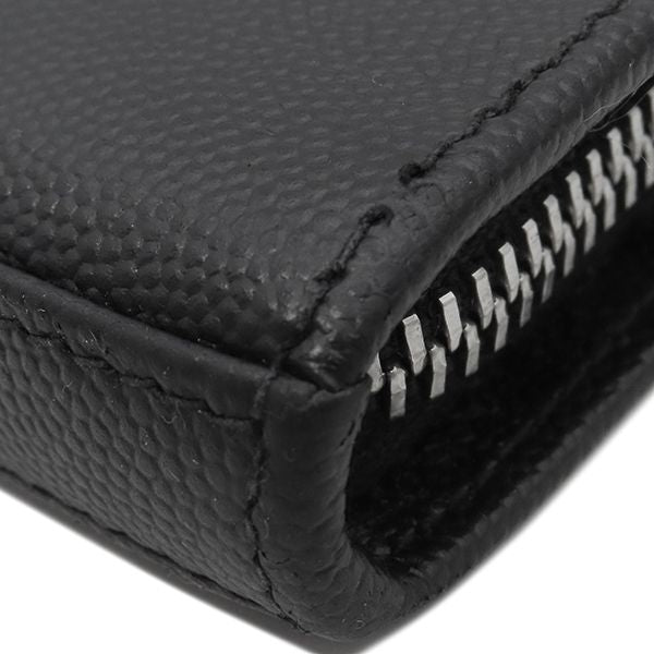 Saint Laurent Long Wallet Round Zipper Long Wallet Grain Leather Black Silver