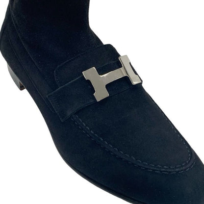 Hermes Saint Honore Boots Short Boots Shoes Suede Black Silver Constance