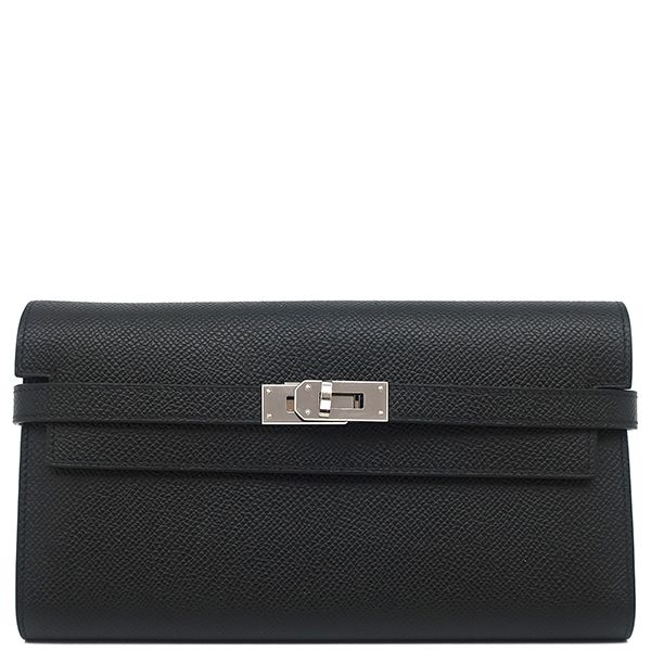 Hermes Long Wallet Kelly Wallet Long Vaux Epson Black Silver Hardware Black B