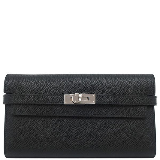 Hermes Long Wallet Kelly Wallet Long Vaux Epson Black Silver Hardware Black B
