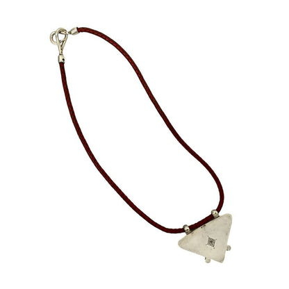 Hermes Touareg Necklace Leather Silver 925 Pendant Choker Red