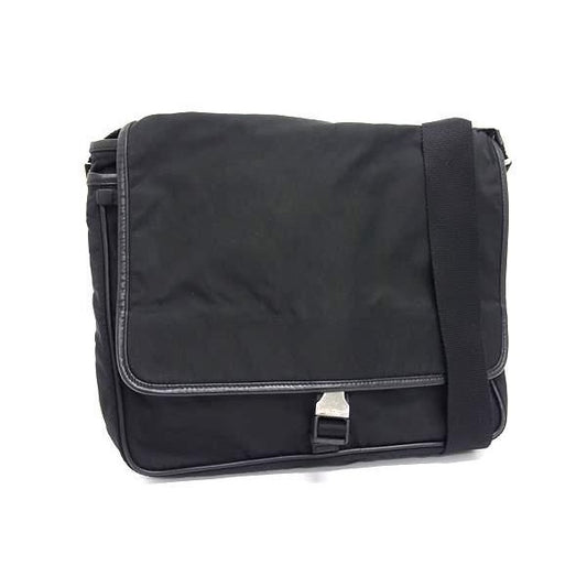 Prada Shoulder Bag Triangle Logo V158 Black Tessuto Nylon