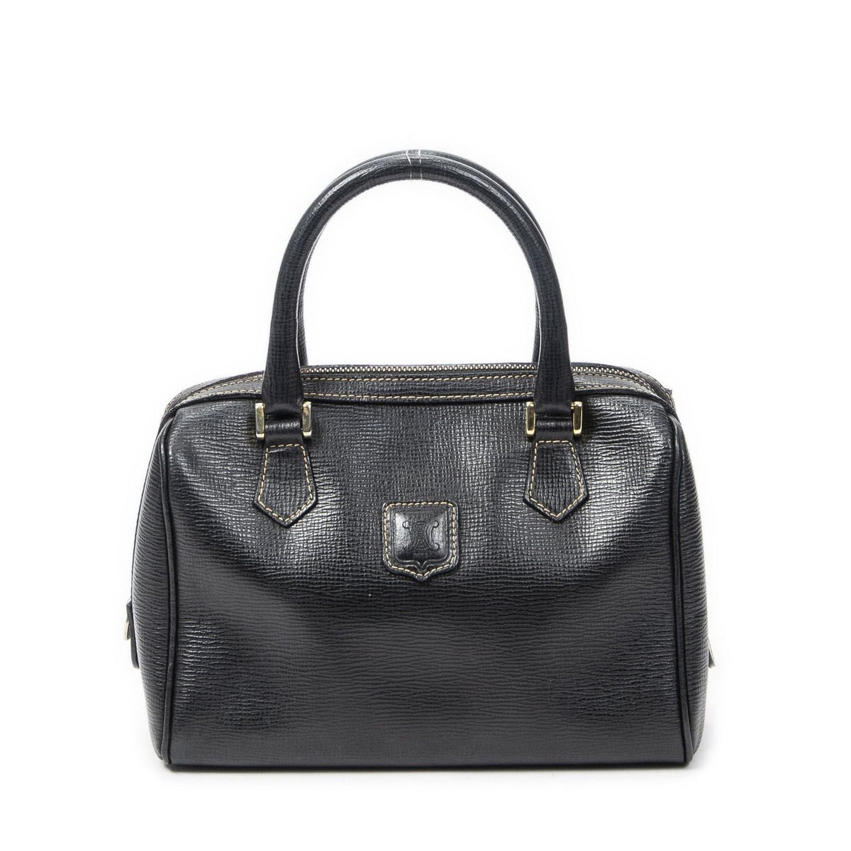 Celine Vintage Small Boston Black Grain Leather AB