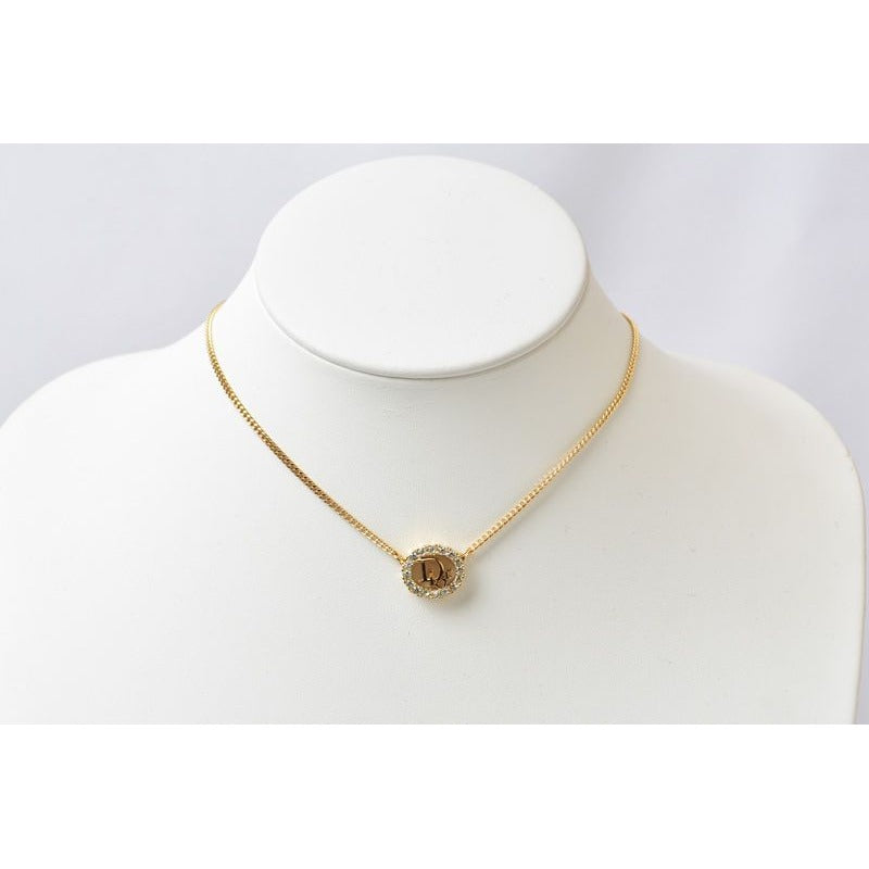 Dior Necklace Vintage Logo Rhinestone Gold — view 2