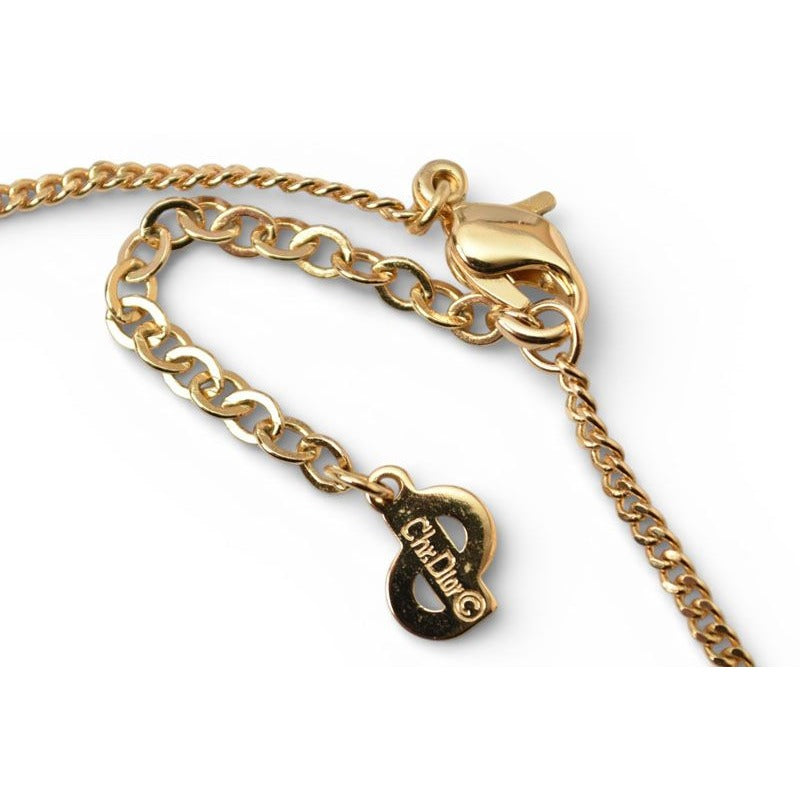 Dior Necklace Vintage Logo Rhinestone Gold — view 5