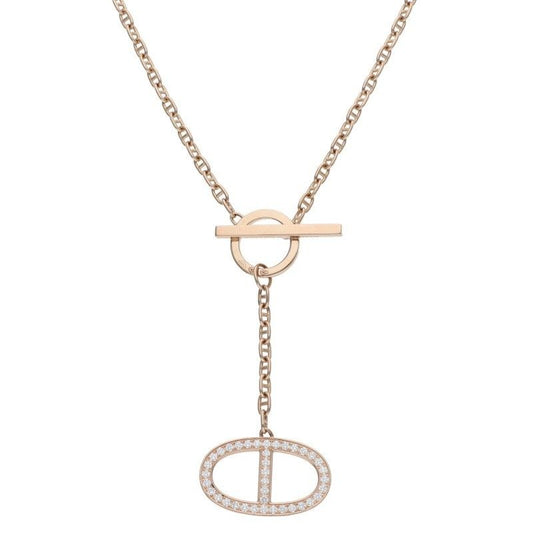 Hermes Chaine Dancre Contour GM 18K Pink Gold Diamond Necklace SH