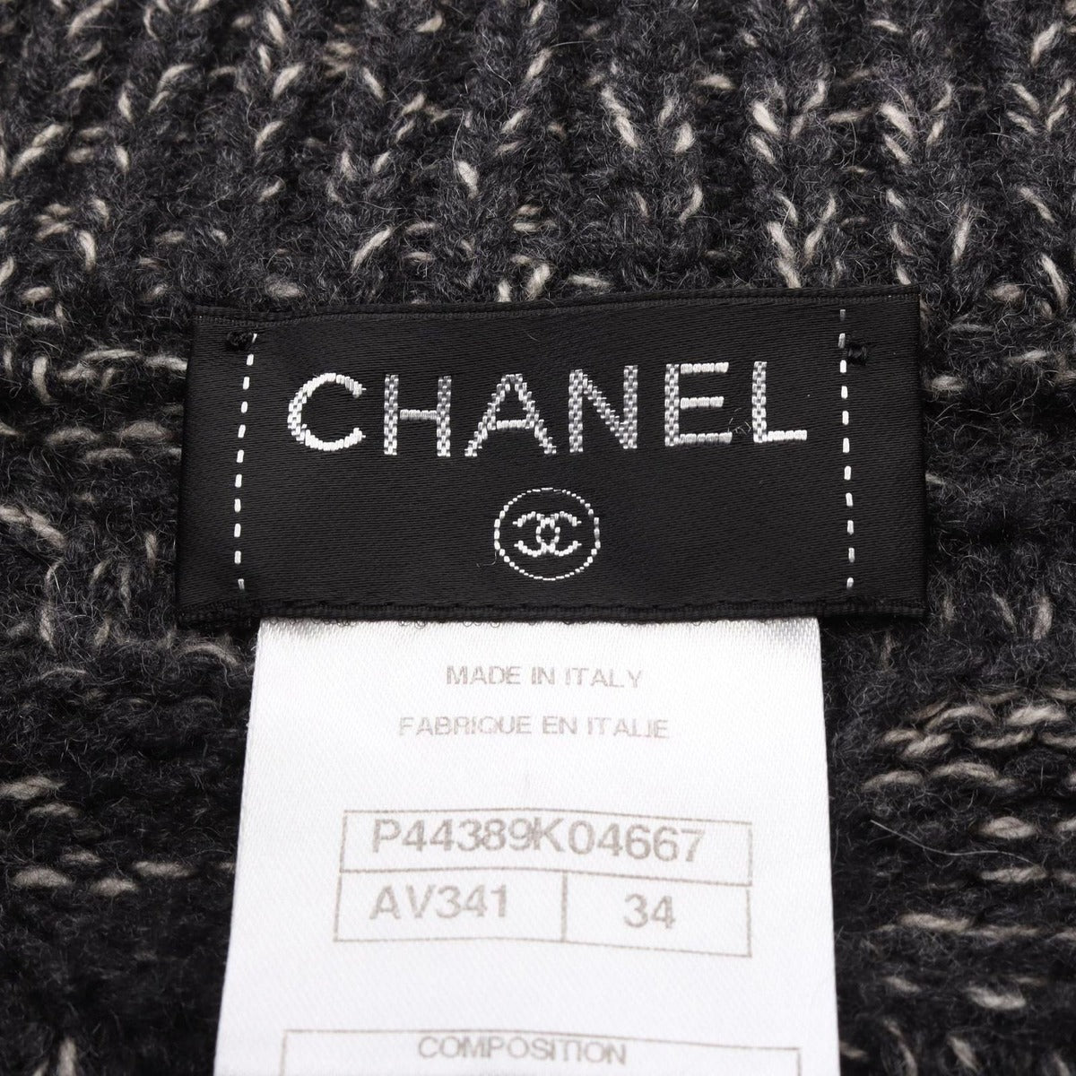 Chanel CC Logo Button Knit Cashmere Coat Gray White — view 3