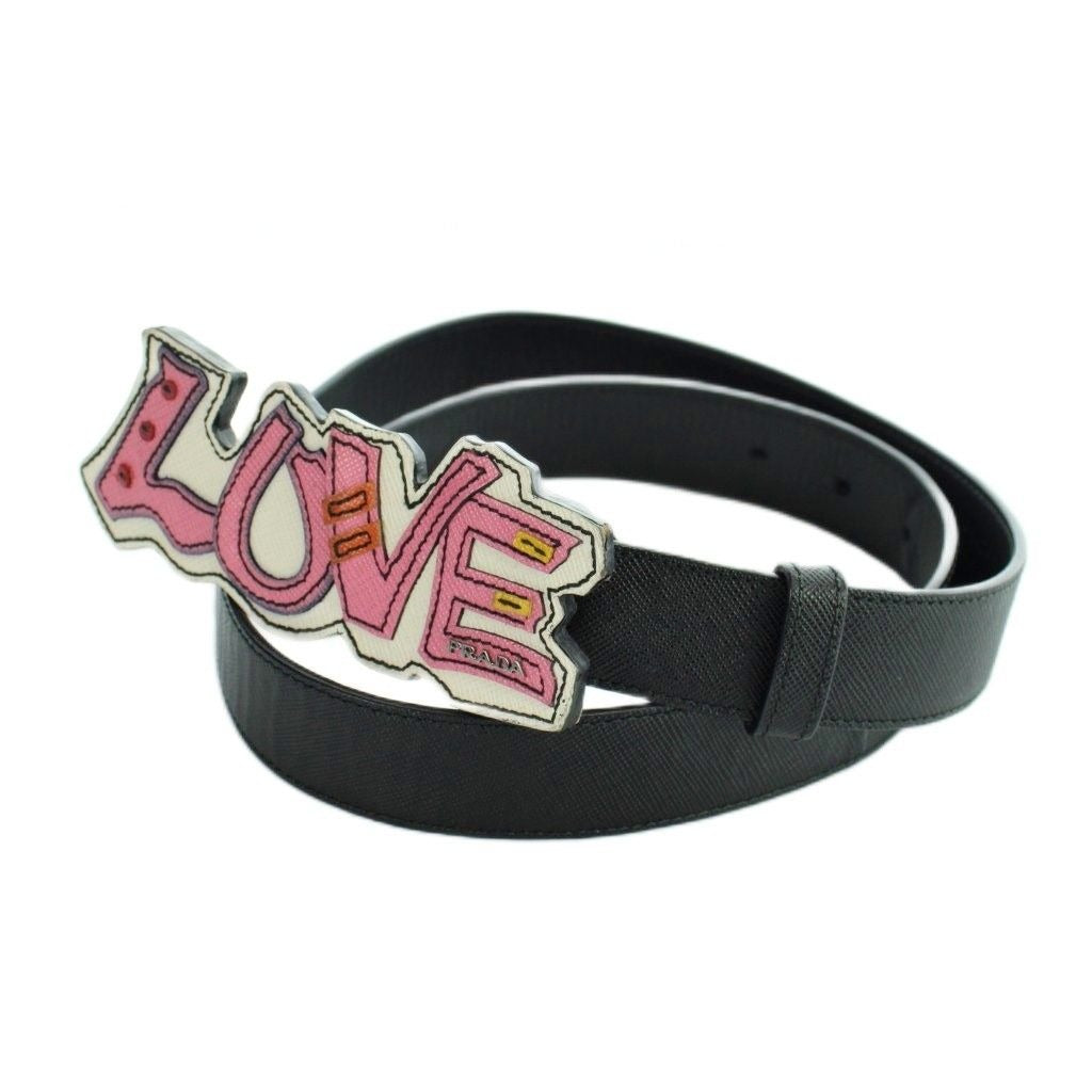 Prada Belt Love Logo Leather 26 Black