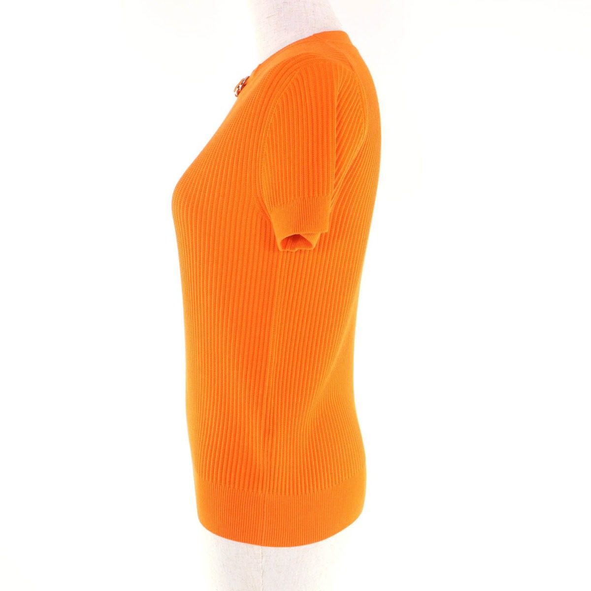 Hermes Silk Blend Crew Neck Short Sleeve Rib Knit Top Orange 34 Sweater — view 2