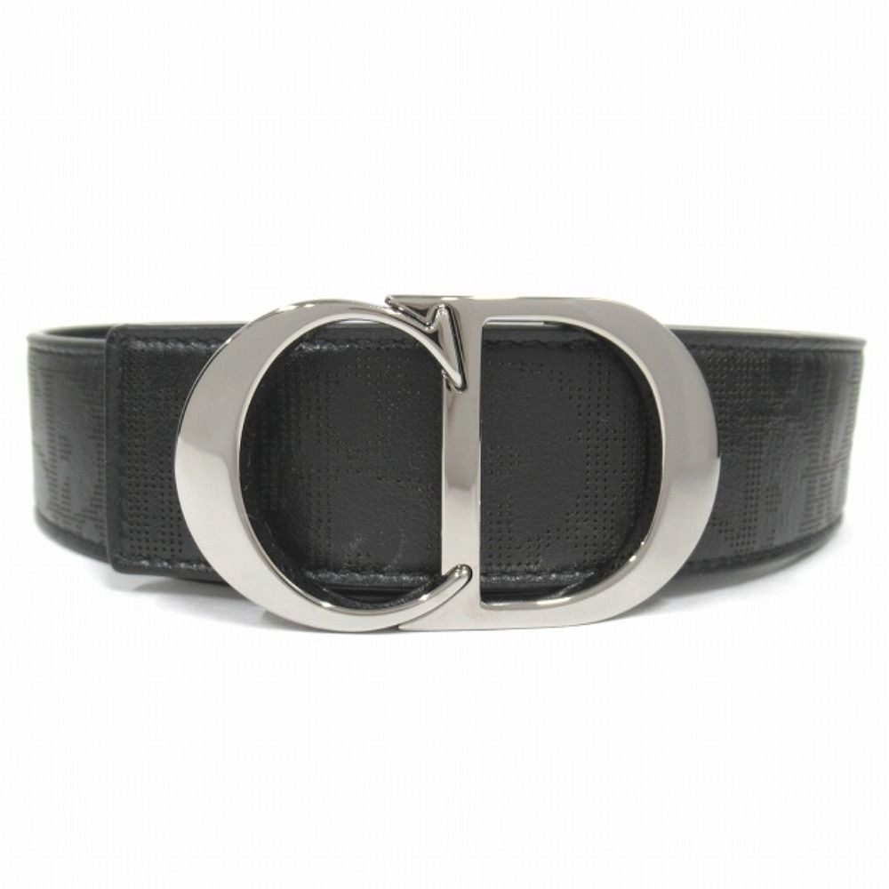 Dior Oblique Perforated Leather Belt Reversible Cdlogo Silver Black