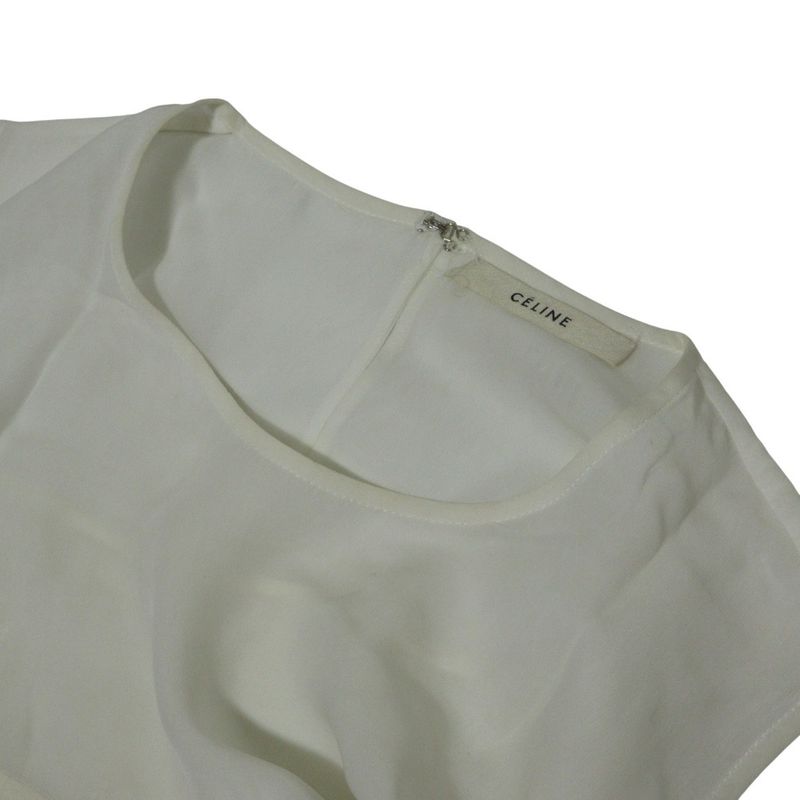 Good Celine Phoebe Period Silk Blend Striped Sleeveless Blouse 40 White And