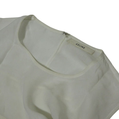 Good Celine Phoebe Period Silk Blend Striped Sleeveless Blouse 40 White And