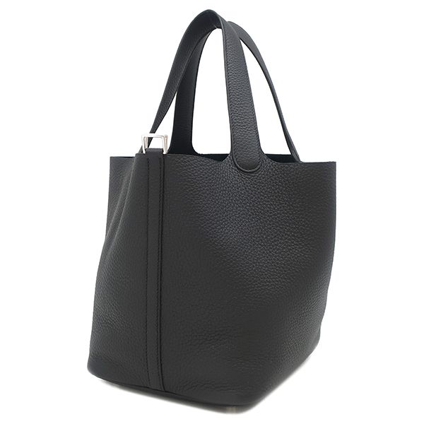 Hermes Handbag Picotin Lock MM Taurillon Clemence Black Silver Hardware Black K