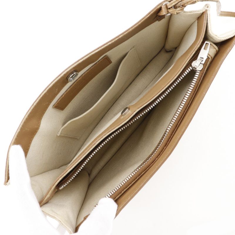 Balenciaga Navy Pochette 339937 Canvas And Leather Brown Women's Shoulder Bag