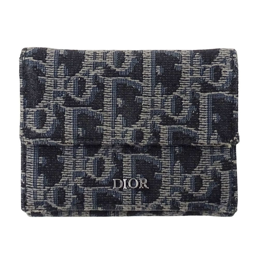 Dior Wallet Trifold Blue Jacquard Navy Mini