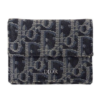 Dior Wallet Trifold Blue Jacquard Navy Mini